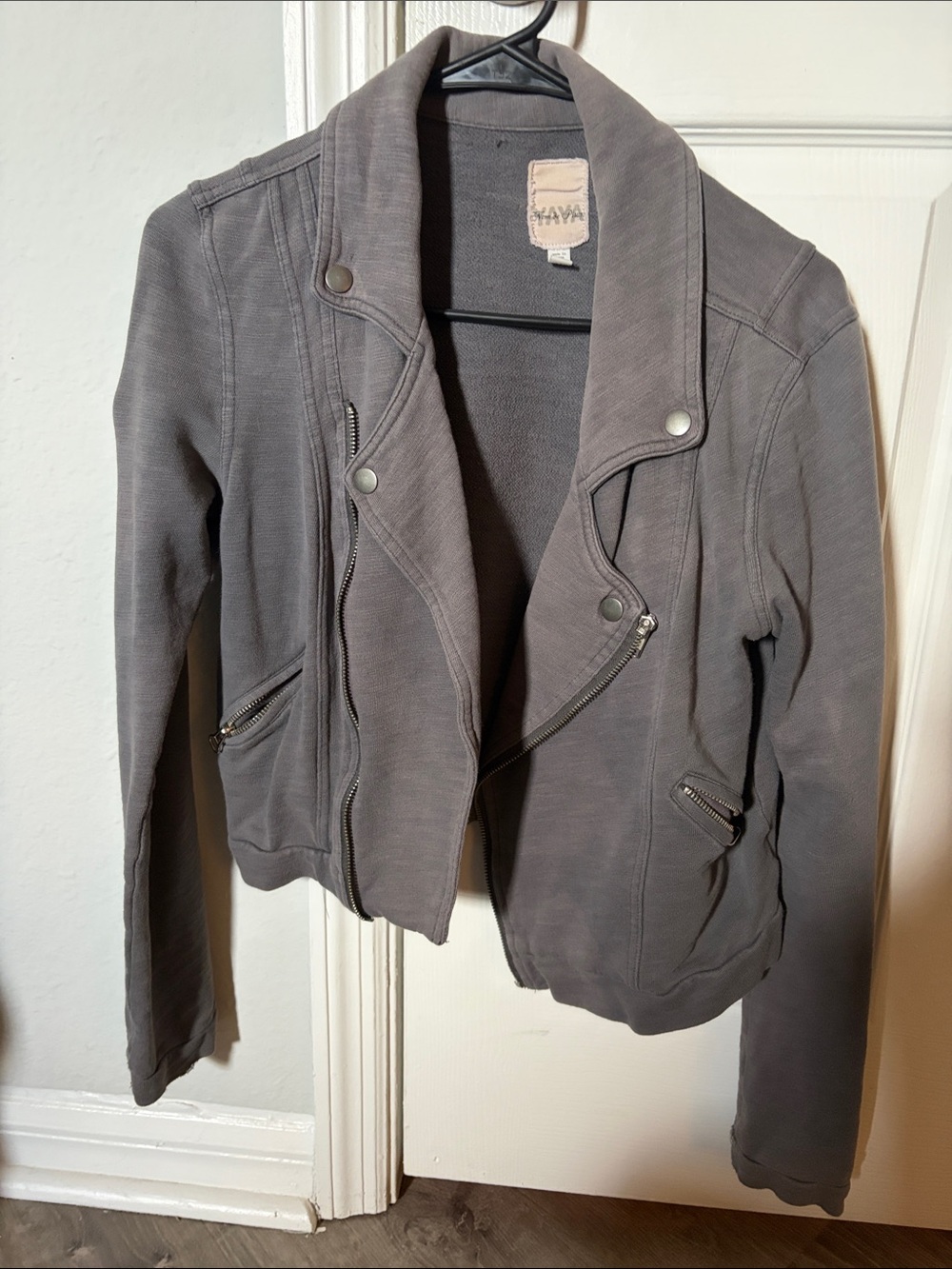 We The Free Charcoal Gray Moto-Style Bomber Jacket